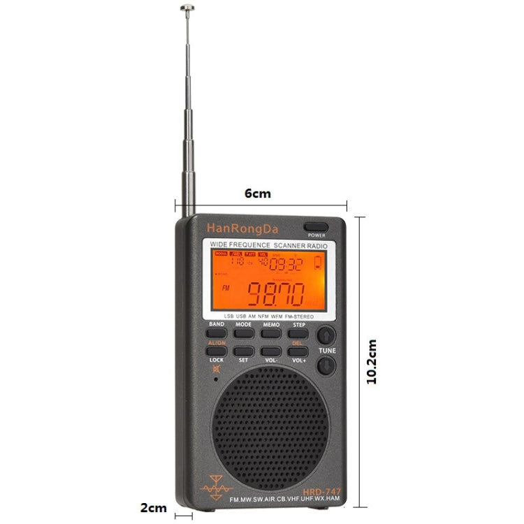 HanRongda HRD-747 Portable Full Band Digital Display High-Frequency Receiving Radio(Silver Gray)