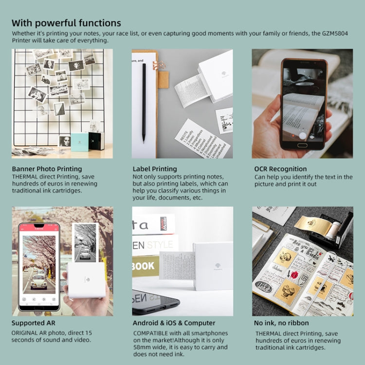 Phomemo M02-WH Pocket Small Bluetooth Portable Photo Thermal Label Wrong Question Printer