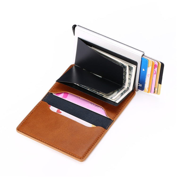 HUMERPAUL RFID Anti-Magnetic Automatic Card Set Credit Card Box Coin Bag(Dark Brown)