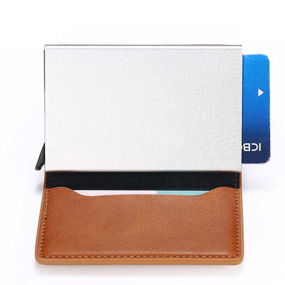 HUMERPAUL RFID Anti-Magnetic Automatic Card Set Credit Card Box Coin Bag(Dark Brown)