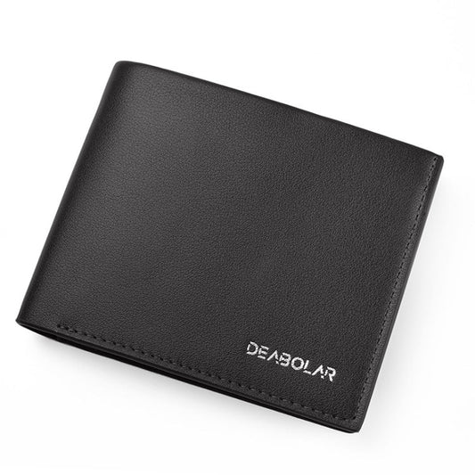 DEABOLAR Large-Capacity Multi-Card Men Short PU Leather Wallet(Black Horizontal)