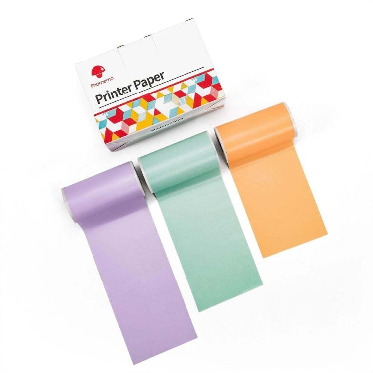 For Phomemo T02 3rolls Bluetooth Printer Thermal Paper Label Paper 50mmx3.5m 20 Years Black on Green/Purple/Orange Sticker