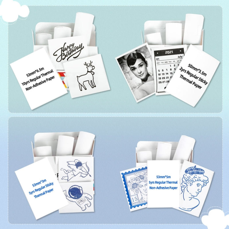 For Phomemo T02 3rolls Bluetooth Printer Thermal Paper Label Paper 50mmx3.5m 20 Years Milk Strawberry Sticker