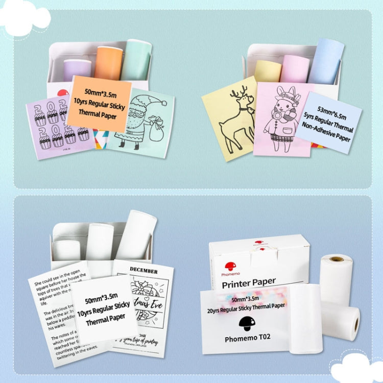 For Phomemo T02 3rolls Bluetooth Printer Thermal Paper Label Paper 50mmx3.5m 10 Years Black on White Sticker