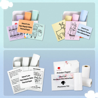 For Phomemo T02 3rolls Bluetooth Printer Thermal Paper Label Paper 50mmx3.5m 10 Years Black on White Sticker