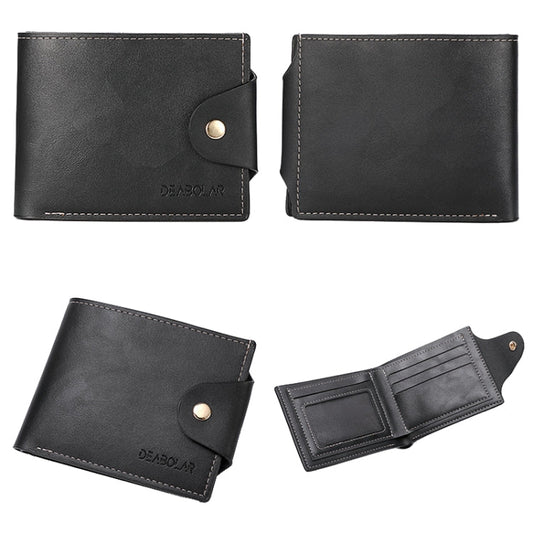 DEABOLAR Large-capacity Multi-card Slot PU Soft Leather Retro Short Wallet(Black)