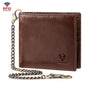 HUMERPAUL RFID Anti-Magnetic Men Pickup Card Bag Metal Chain Short Leather Wallet, Color: Coffee