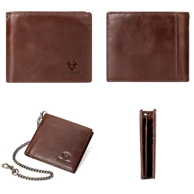 HUMERPAUL RFID Anti-Magnetic Men Pickup Card Bag Metal Chain Short Leather Wallet, Color: Black