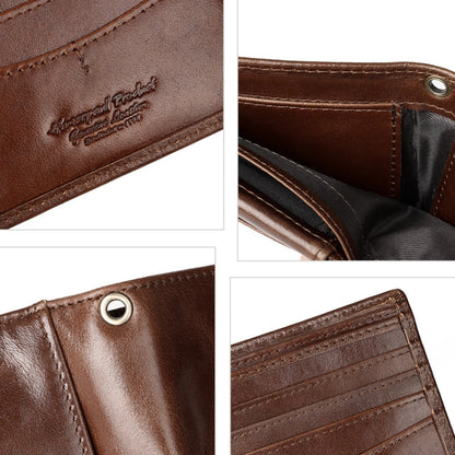 HUMERPAUL RFID Anti-Magnetic Men Pickup Card Bag Metal Chain Short Leather Wallet, Color: Coffee