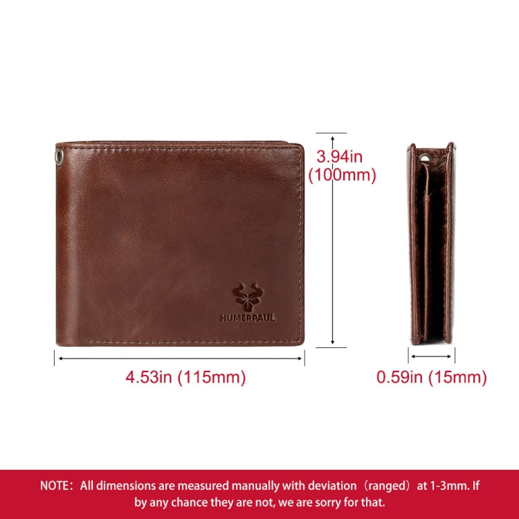 HUMERPAUL RFID Anti-Magnetic Men Pickup Card Bag Metal Chain Short Leather Wallet, Color: Black