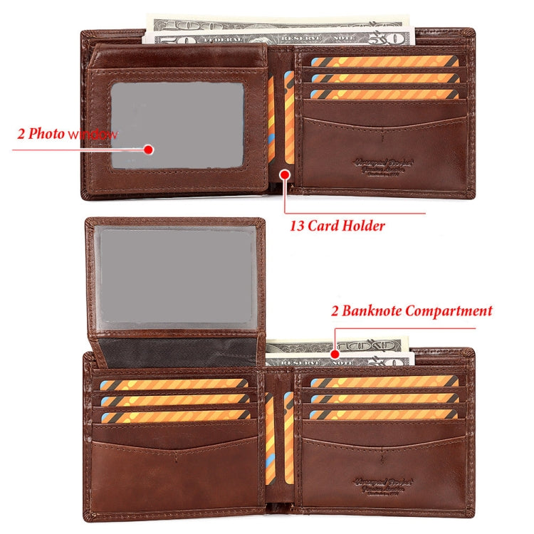 HUMERPAUL RFID Anti-Magnetic Men Pickup Card Bag Metal Chain Short Leather Wallet, Color: Coffee
