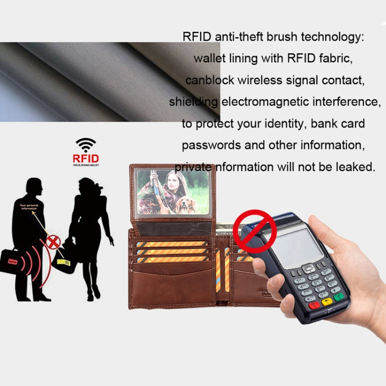 HUMERPAUL RFID Anti-Magnetic Men Pickup Card Bag Metal Chain Short Leather Wallet, Color: Coffee