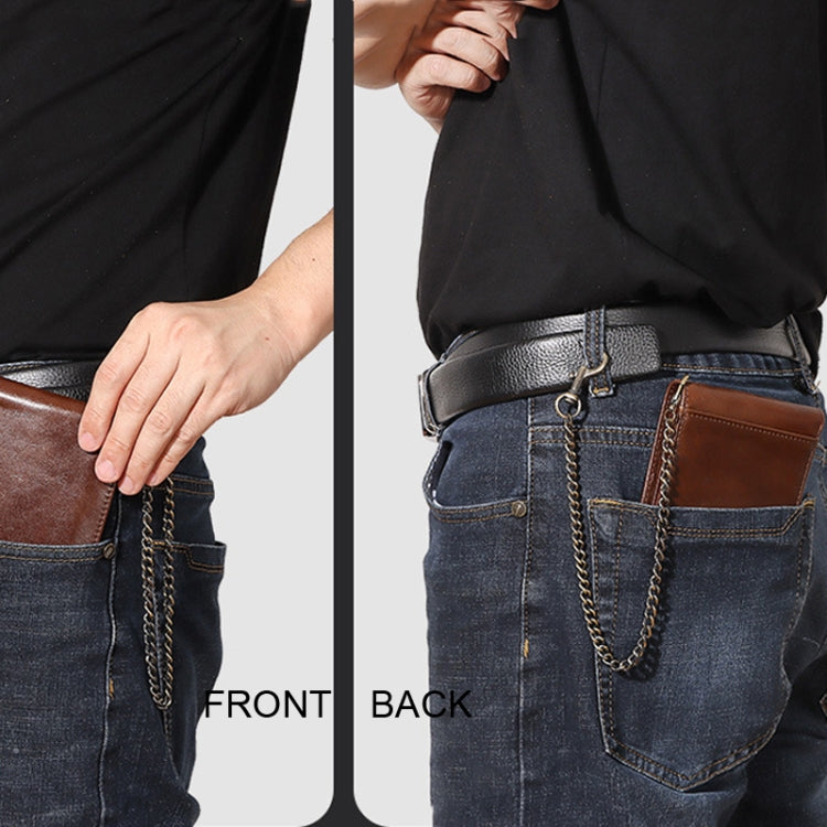 HUMERPAUL RFID Anti-Magnetic Men Pickup Card Bag Metal Chain Short Leather Wallet, Color: Black