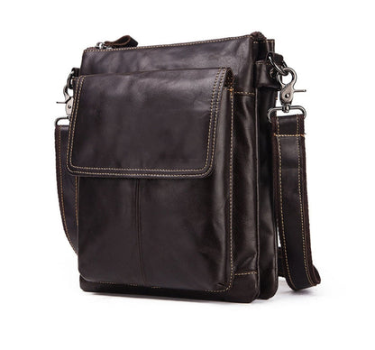 HUMERPAUL Men Crossbody Bag Retro Simple Backpack Leather Shoulder Bag(Dark Brown)