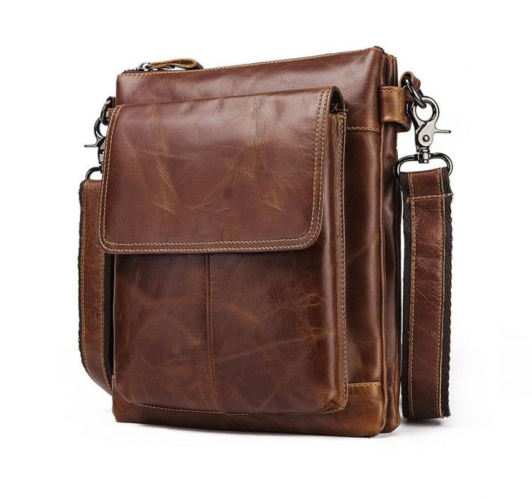 HUMERPAUL Men Crossbody Bag Retro Simple Backpack Leather Shoulder Bag(Yellow Brown)