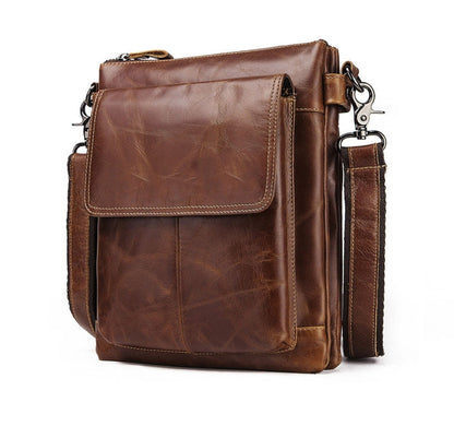 HUMERPAUL Men Crossbody Bag Retro Simple Backpack Leather Shoulder Bag(Yellow Brown)