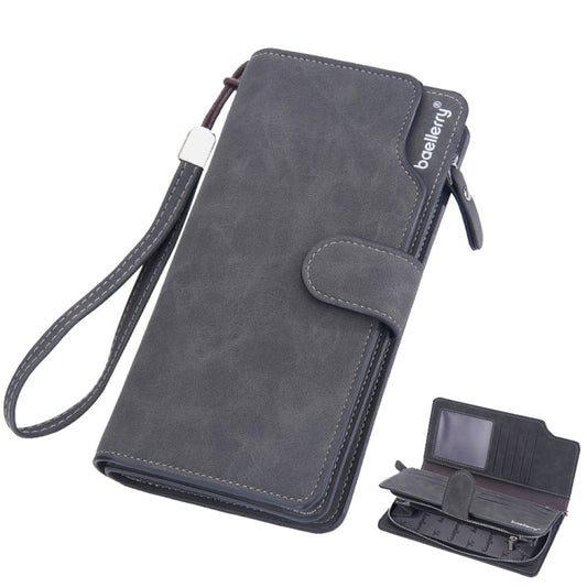 Pochette Homme en Cuir Mat Baellerry avec Multiples Fentes pour Cartes, Fermeture Éclair et Boucle, Portefeuille Vintage (Noir)