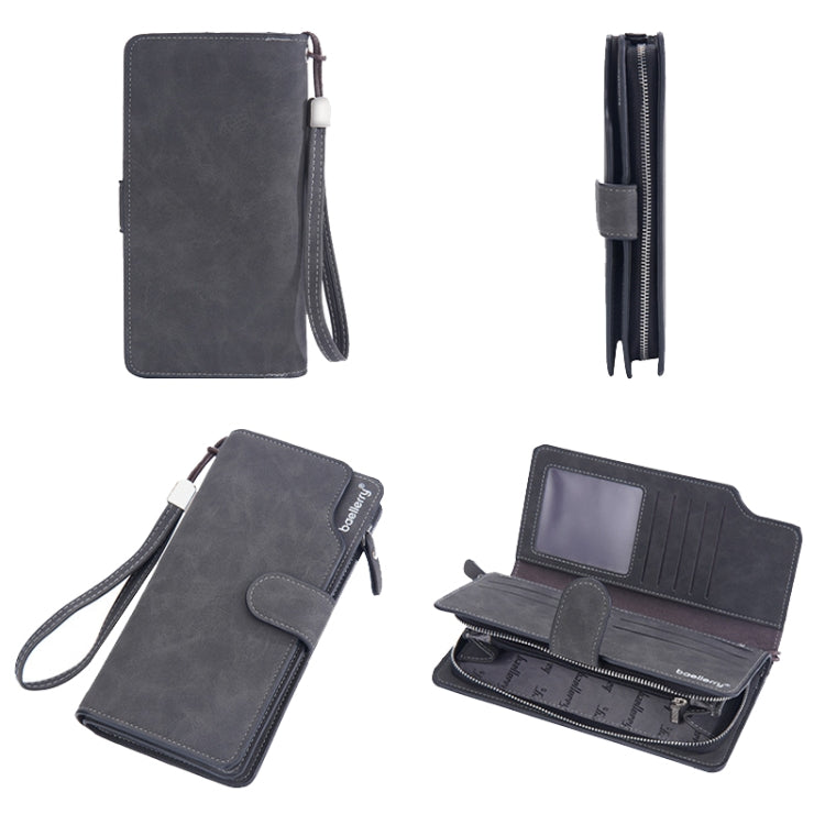 Baellerry Matte Leather Multi-card Slot Men Clutch Bag Zip Buckle Vintage Wallet(Black)
