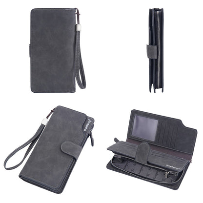 Baellerry Matte Leather Multi-card Slot Men Clutch Bag Zip Buckle Vintage Wallet(Black)