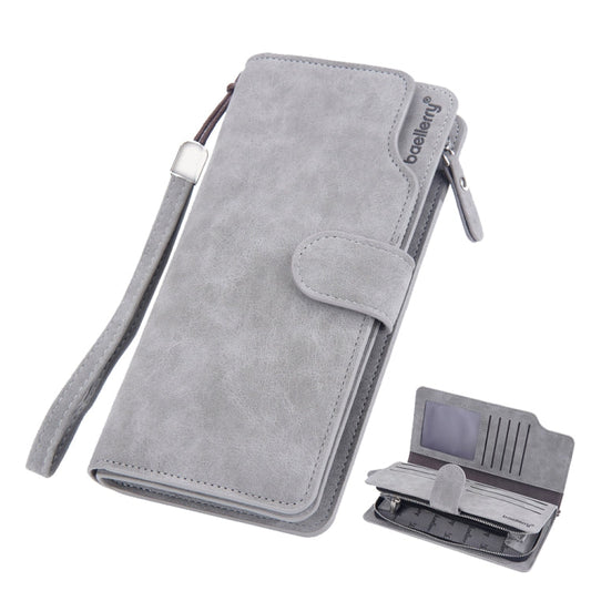 Baellerry Sac à main en cuir mat multi-cartes pour hommes, portefeuille vintage zippé (gris)