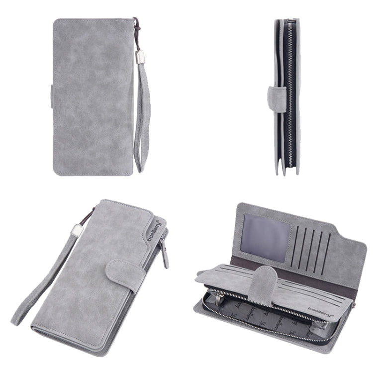 Baellerry Matte Leather Multi-card Slot Men Clutch Bag Zip Buckle Vintage Wallet(Grey)