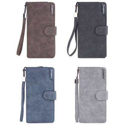 Baellerry Matte Leather Multi-card Slot Men Clutch Bag Zip Buckle Vintage Wallet(Black)