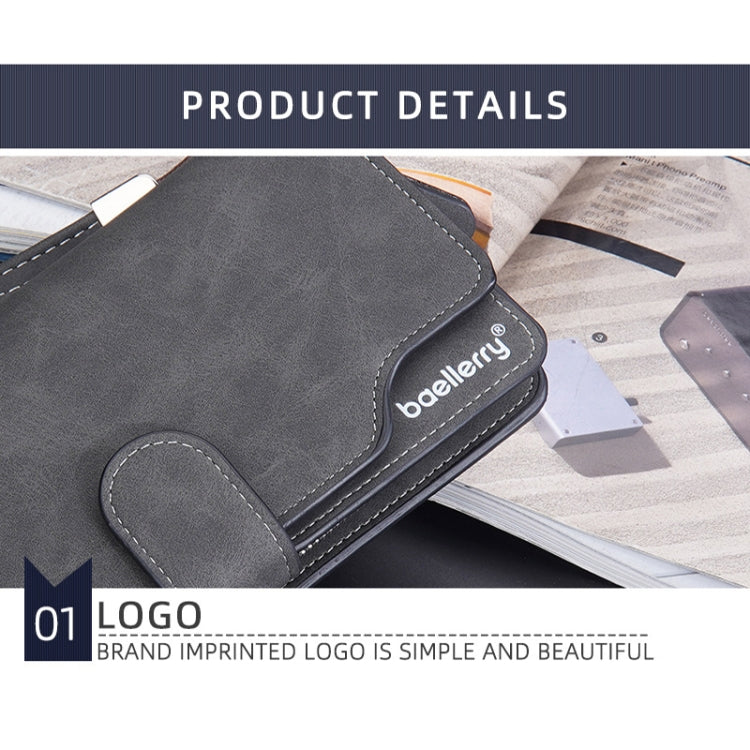 Baellerry Matte Leather Multi-card Slot Men Clutch Bag Zip Buckle Vintage Wallet(Grey)