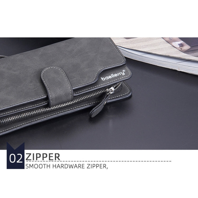 Baellerry Matte Leather Multi-card Slot Men Clutch Bag Zip Buckle Vintage Wallet(Black)