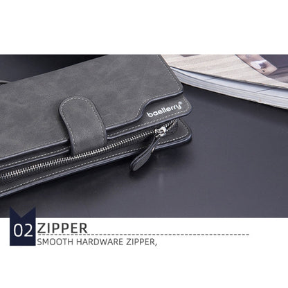 Baellerry Matte Leather Multi-card Slot Men Clutch Bag Zip Buckle Vintage Wallet(Black)