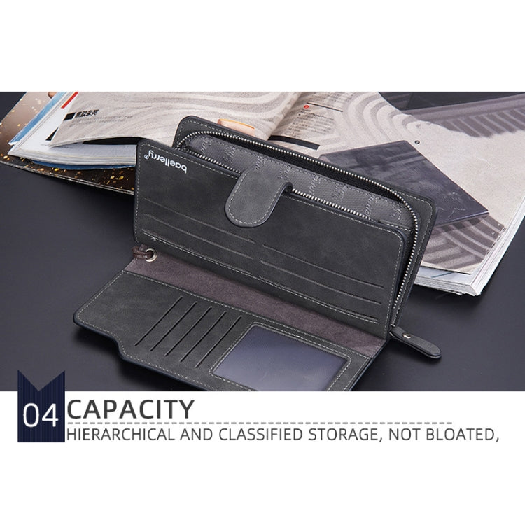 Baellerry Matte Leather Multi-card Slot Men Clutch Bag Zip Buckle Vintage Wallet(Black)