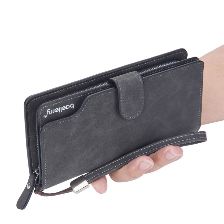 Baellerry Matte Leather Multi-card Slot Men Clutch Bag Zip Buckle Vintage Wallet(Grey)