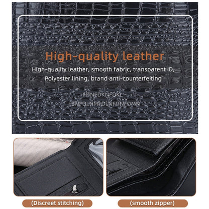 Baellerry Crocodile Print Men Short Wallet Vintage Multi-card Slot Coin Purse(Brown Head)