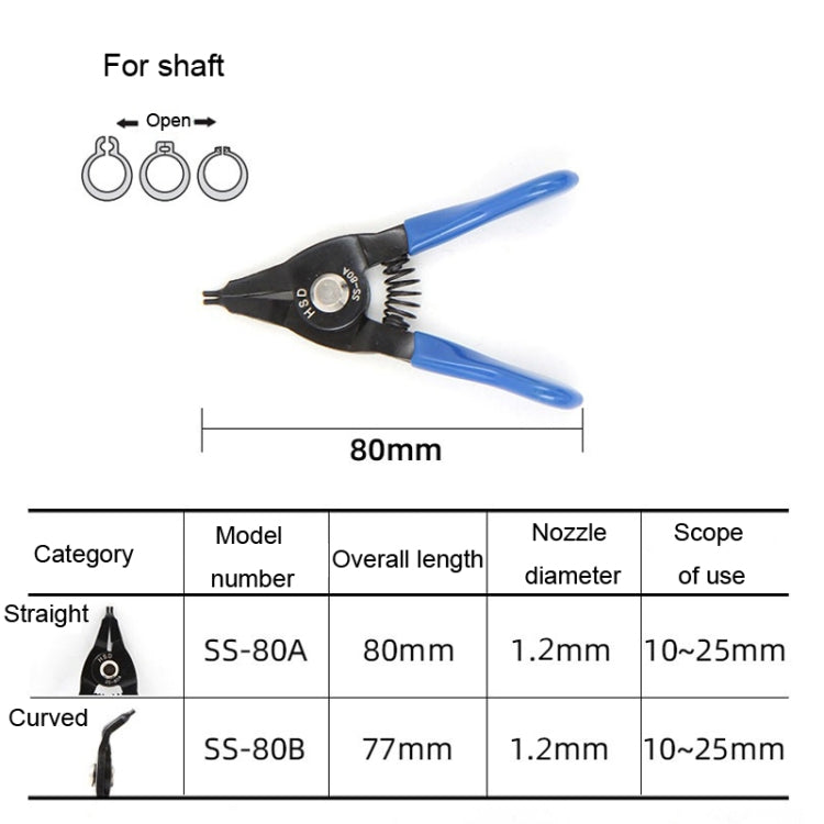 Pince à circlips extérieure compacte HSD SS-80A pour arbre droit 10-25 mm à ressort