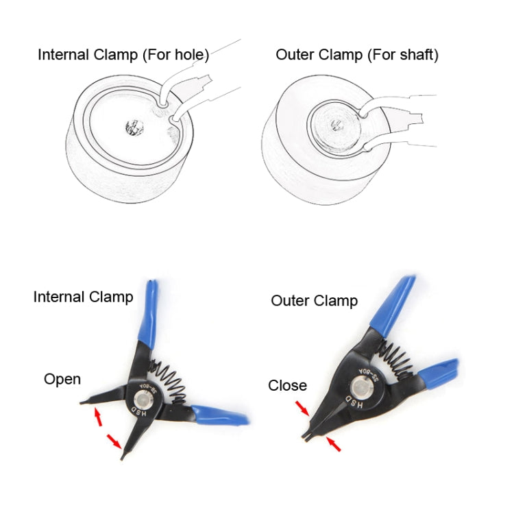 Pince à circlips extérieure compacte HSD SS-80A pour arbre droit 10-25 mm à ressort
