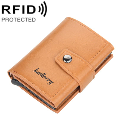 Porte-cartes Baellerry RFID anti-vol automatique pop-up portefeuille boucle coque métallique en aluminium (jaune marron)