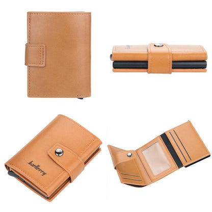 Porte-cartes Baellerry RFID anti-vol automatique pop-up portefeuille boucle coque métallique en aluminium (jaune marron)