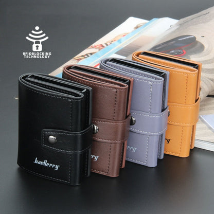 Porte-cartes Baellerry RFID anti-vol automatique pop-up portefeuille boucle coque métallique en aluminium (jaune marron)