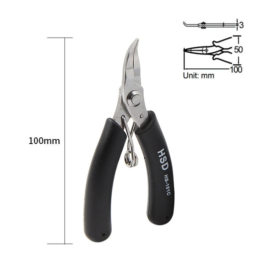 HSD HS-101C Pince de pêche incurvée sans dents, mini, 4 pouces, avec bouche pliée à 45 degrés, pince à bec courbé, pince artisanale