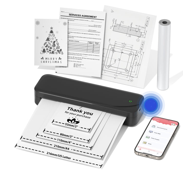 Phomemo M833  300dpi Wireless Bluetooth Thermal Printer Support Multi-Size Thermal Paper(Black)