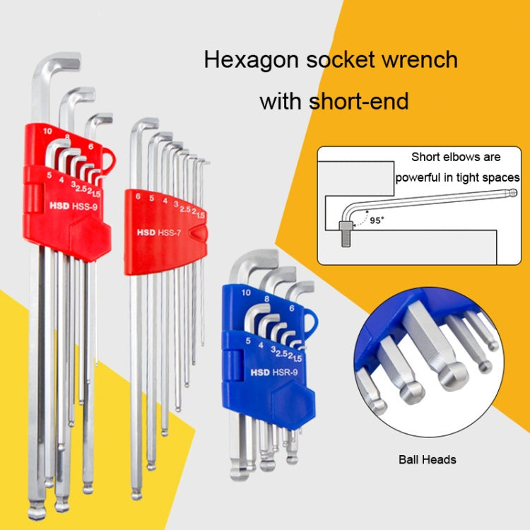 9 pièces/ensemble HSD HSS-9 Version longue Côtés courts Clés hexagonales à boule Embouts d'outils