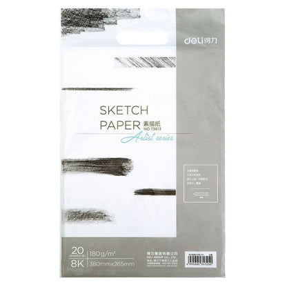 20 feuilles/paquet 8K 180g Deli 73940 Papier à croquis vierge pour outil de peinture et de dessin