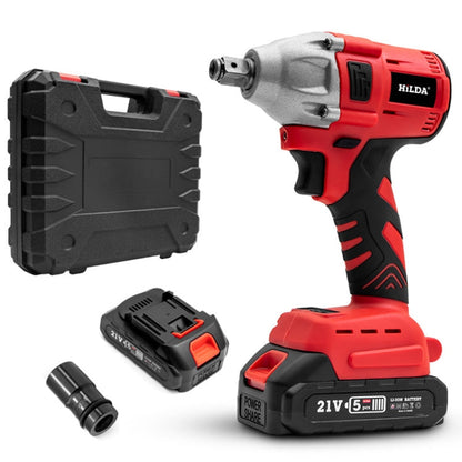 Clé motorisée HILDA, pièces de rechange au lithium avec douille 22 mm, prise UE, modèle : rouge avec 2 batteries + 1 chargeur (1500 mAh)