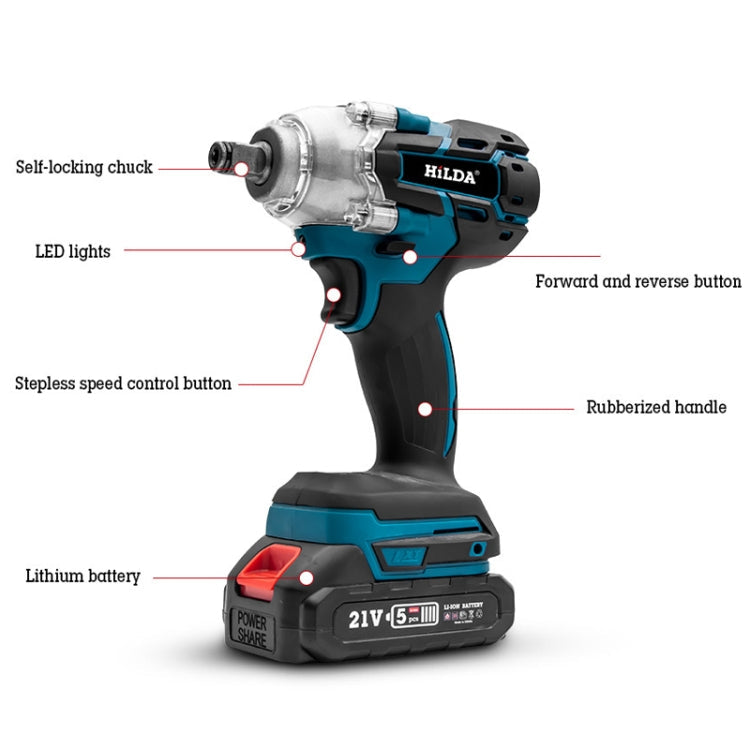Clés motorisées au lithium HILDA, pièces de rechange avec douille de 22 mm, prise US, modèle : bleu avec 2 batteries + 1 chargeur (3000 mAh)