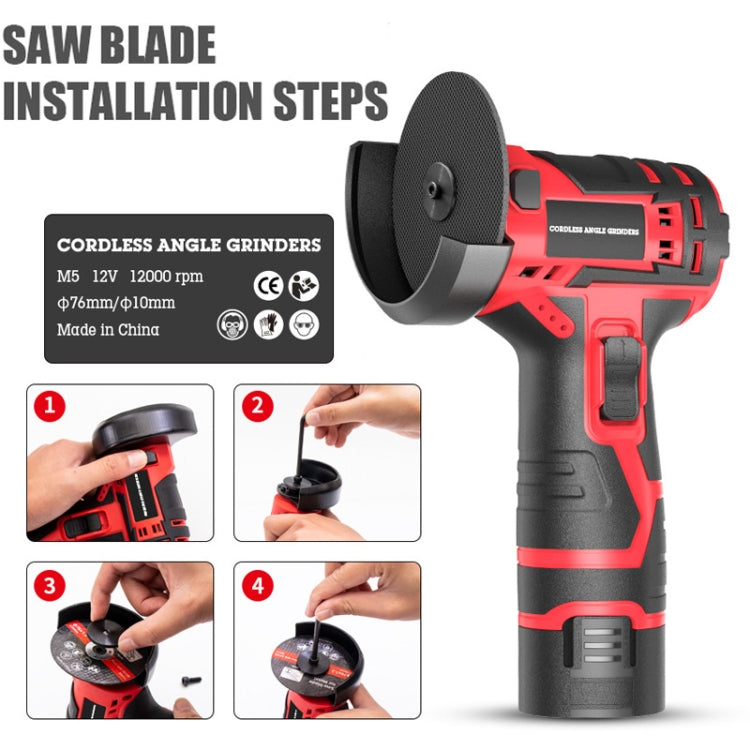 HILDA 12V 3 Inch Li-Ion Angle Grinder Home Cutting And Sanding Machine, EU Plug, Model: Carton Package With 2 Battery