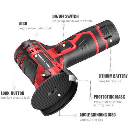HILDA 12V 3 Inch Li-Ion Angle Grinder Home Cutting And Sanding Machine, US Plug, Model: Plastic Package With 1 Battery