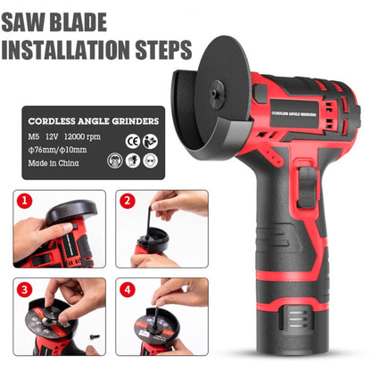HILDA 12V 3 Inch Li-Ion Angle Grinder Home Cutting And Sanding Machine, US Plug, Model: Plastic Package With 2 Battery