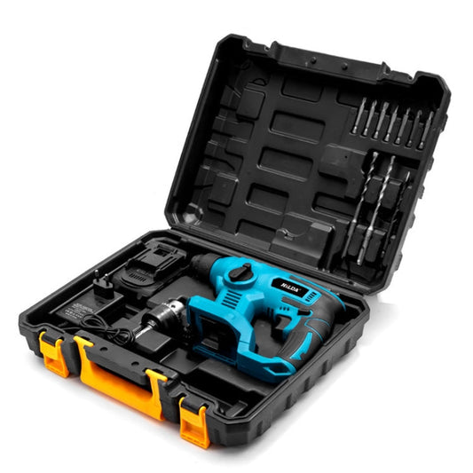 HILDA 12pcs /Set Li-Ion Power Hammer Electrical Impact Drill, Model: 2 Battery+1 Charger EU Plug