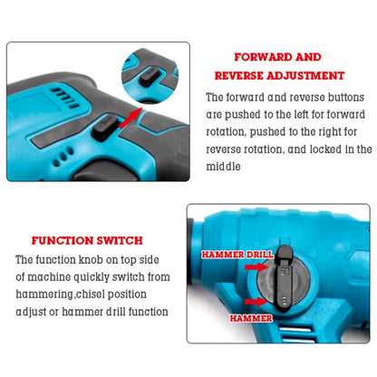HILDA 12pcs /Set Li-Ion Power Hammer Electrical Impact Drill, Model: 1 Battery+1 Charger EU Plug
