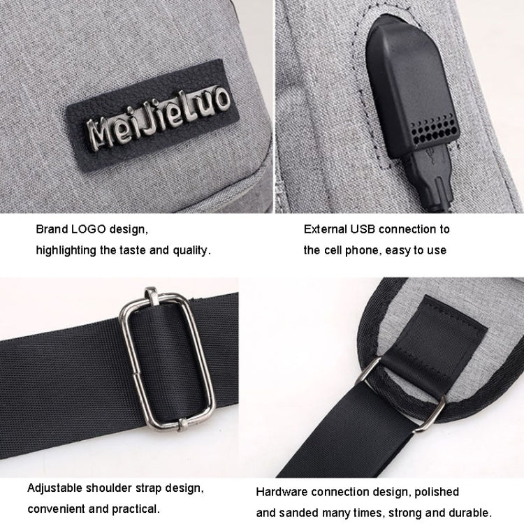 MeiJieLuo Simple Sac de Poitrine Homme Jeunesse Sport Bandoulière Sac à Bandoulière (Gris)
