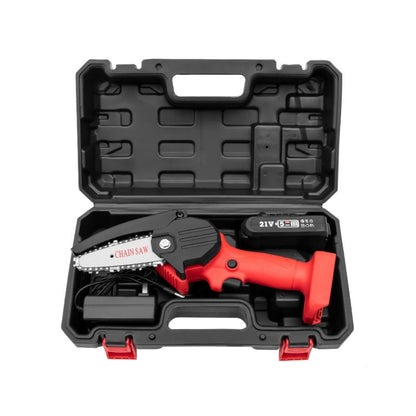 HILDA Rechargeable Cordless Mini Electrical Chain Saw Logging Tools Plastic Package, Model: EU Plug With 1 Battery Red
